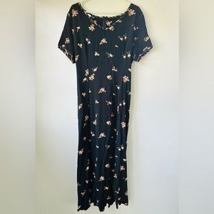 Bonnie Marx Semi Sheer Black Floral Tie Back Maxi Dress 16